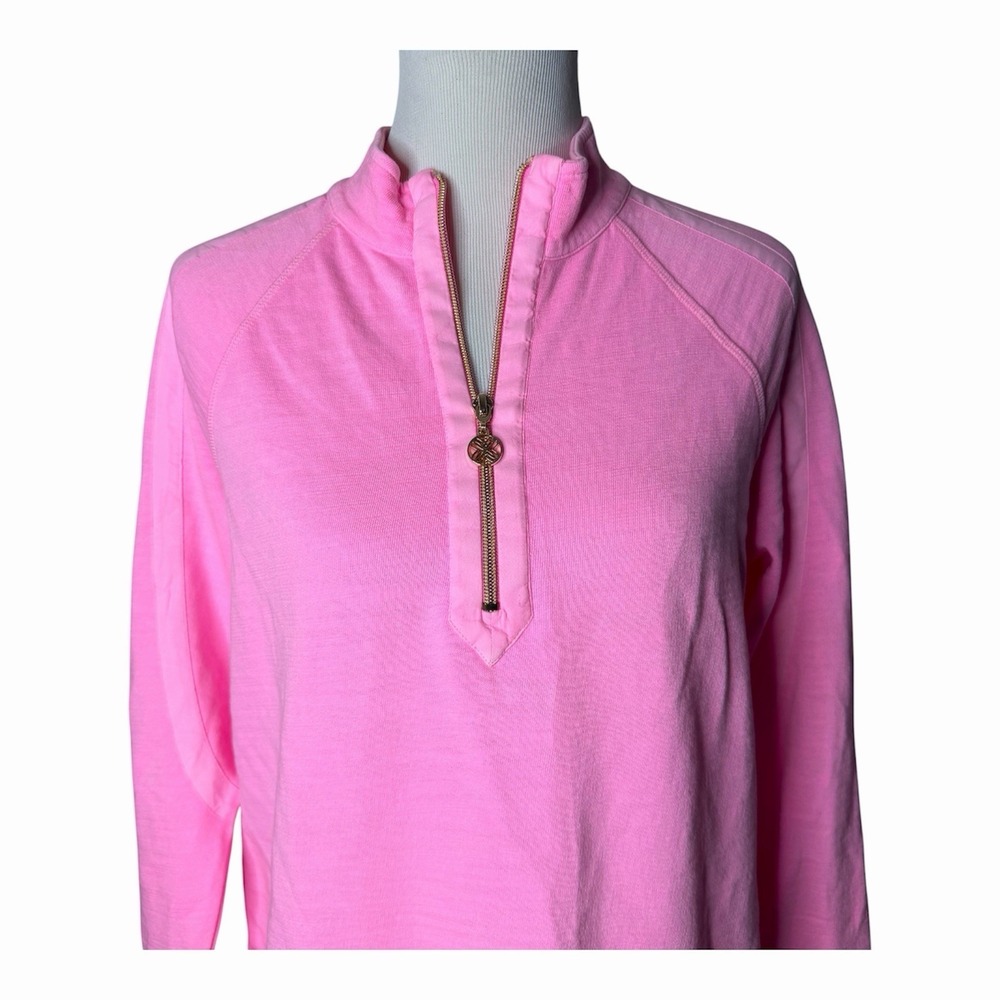 Lilly Pulitzer Ashlee Half-Zip Pullover in Parigi Pink 100% Cotton Size Medium - Picture 2 of 7